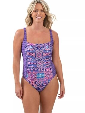NWT Dolfin AquaShape Size 15Moderate Square Neck Ruched One Piece Swimsuit